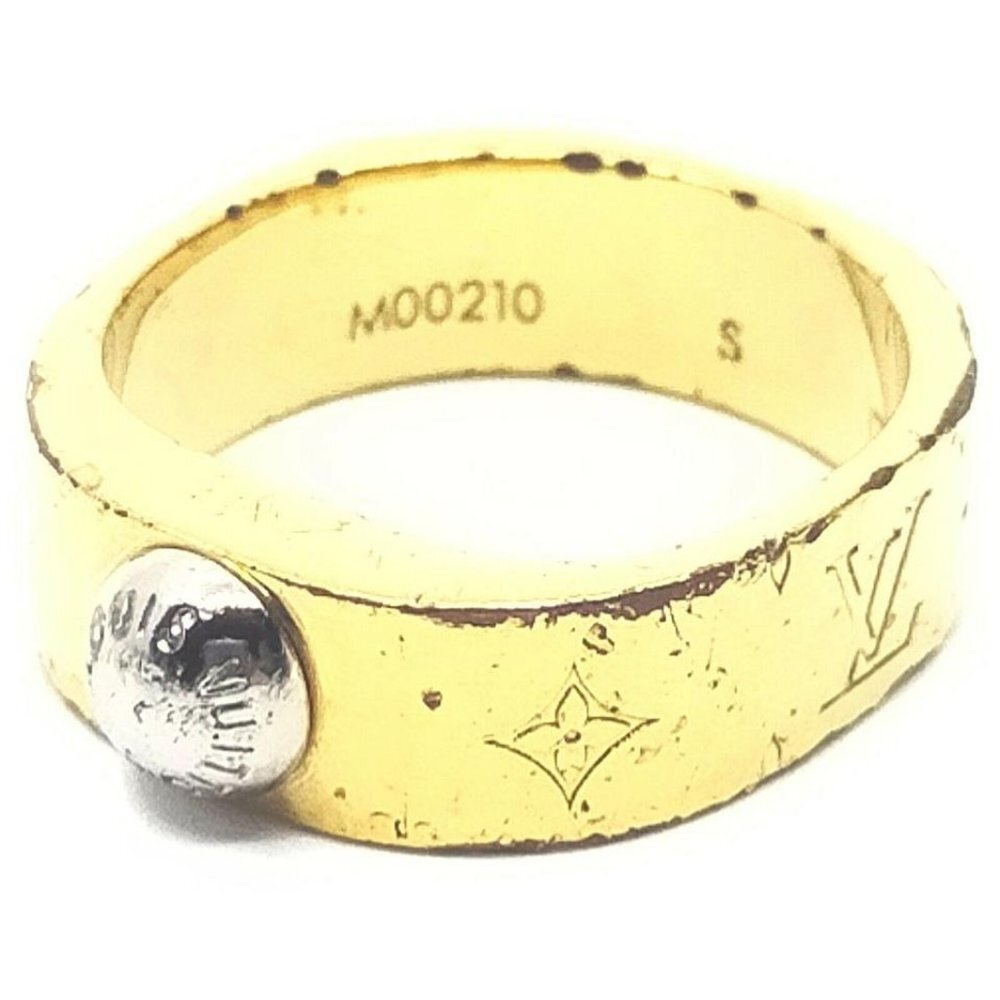 Louis Vuitton Gold Tone Monogram LV Nanogram Ring